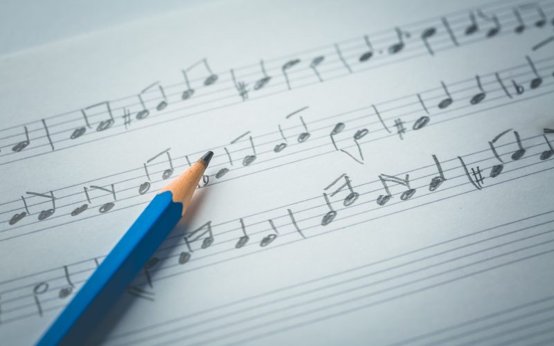 Random music notes with pencil. Music and compose concept.