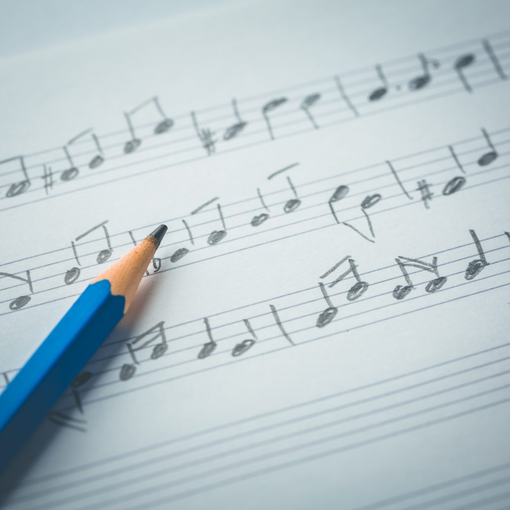 Random music notes with pencil. Music and compose concept.